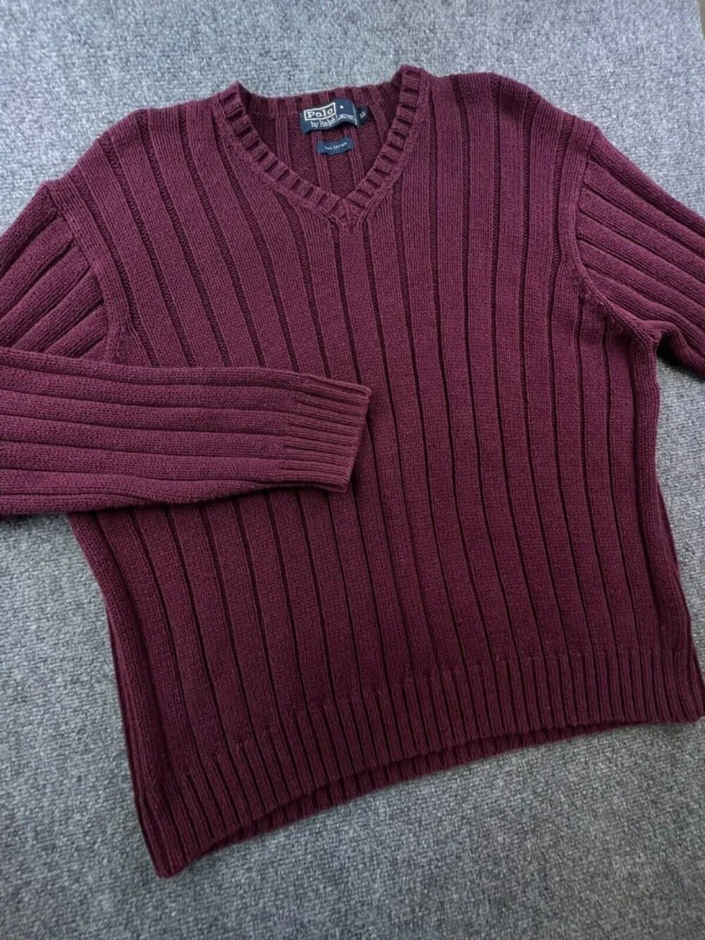 Polo Ralph Lauren Sweater Mens Pony Logo Adult XL Maroon Red Cotton